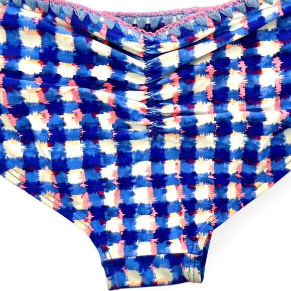 RACHEL by Rachel Roy Swimwear Side Tie Bikini Bottoms Blue/Pink/White Size L - Picture 6 of 9